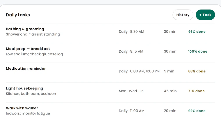 Agency console client record with care plan